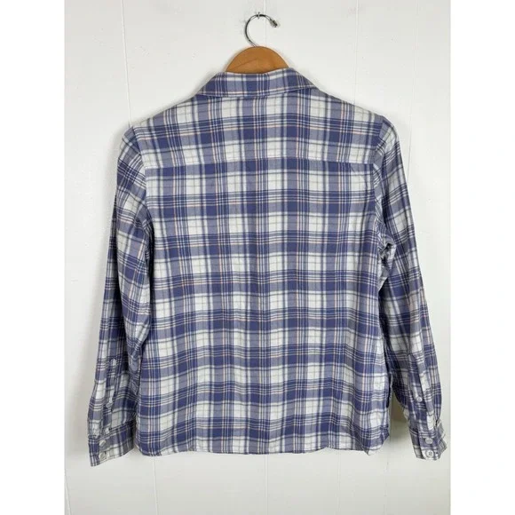LL Bean Women's Sz Small Plaid Lined Shirt Shacket Periwinkle Purple Flannel - Picture 7 of 9